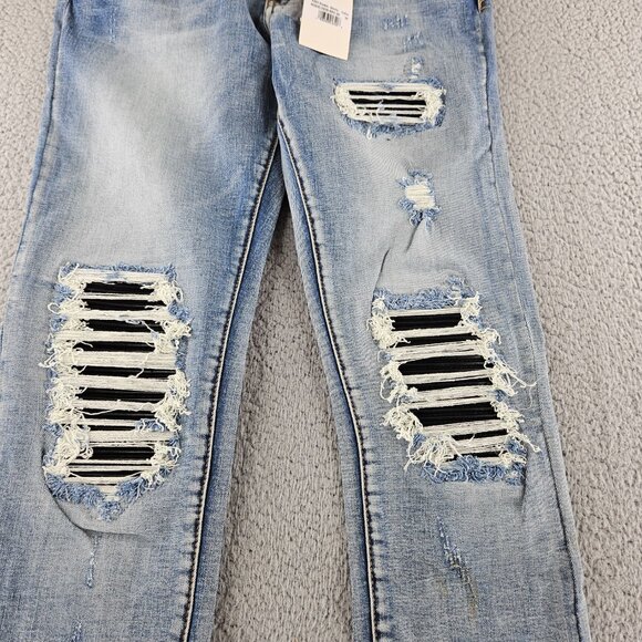 MNML Jeans Mens 34 Blue X203 Stretch Denim Distressed Ripped Slim Fit Pants - Picture 3 of 16